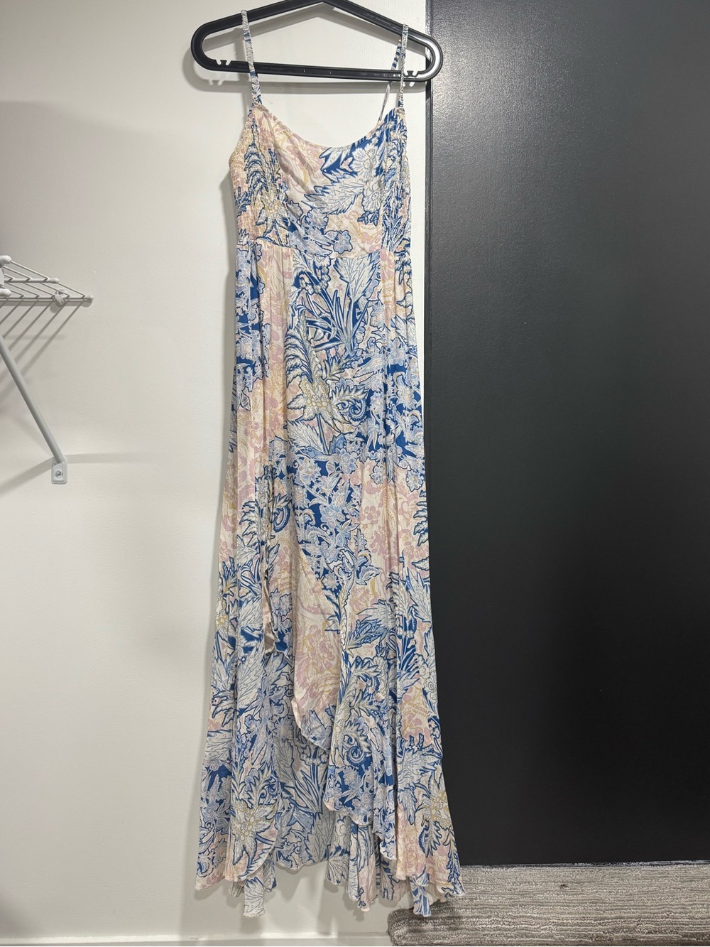 Free People Blue & Cream smocked Slip Maxi Dress
